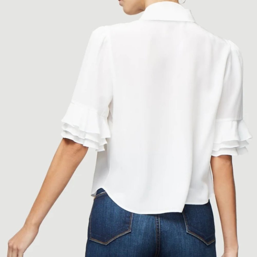 Frame Ruffle Sleeve Silk Blouse In Blanc - Picture 4 of 7